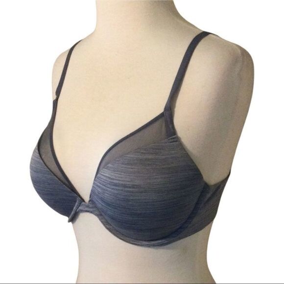VICTORIA’S Secret Mesh Embellished Uplift Padded Plunge Gray Bra 34D - Picture 3 of 11